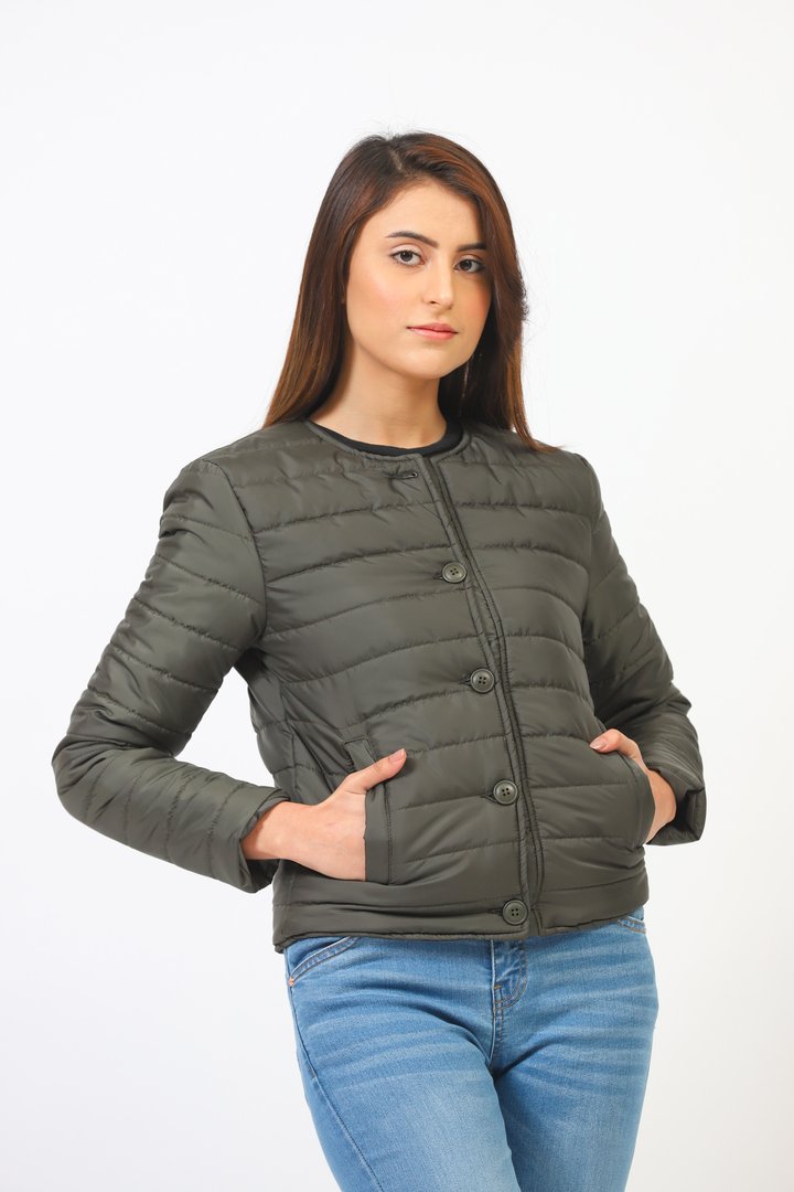 Waist Length Puffer With Front Buttons